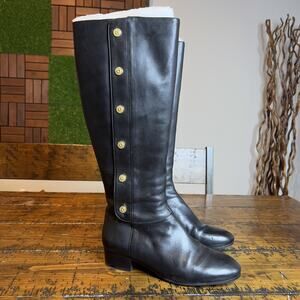 Nine West Devine Knee High Riding Leather Boots Black Women's Size 6.5 M